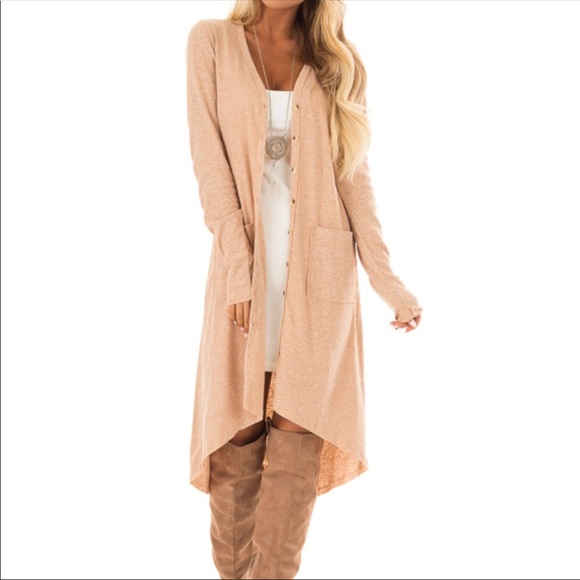 Oatmeal two toned hi low cardigan - Picture 2 of 8